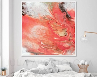 Large Watercolor Art, Coral Print, Salmon Color Decor, Wall Art Canvas, Peach Abstract Print, Large Wall Art, Julia Apostolova, French Touch