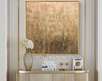 Framed Original Painting with shining metallic gold and copper shades for Luxury Decor and Neutral wall art Modern Decor by Julia Apostolova