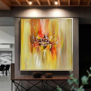 Bright Yellow Brown Art, Abstract Painting, Modern Boho Decor, Minimalist Art Boho Chic Style, Large Canvas Art by Julia Apostolova image 5
