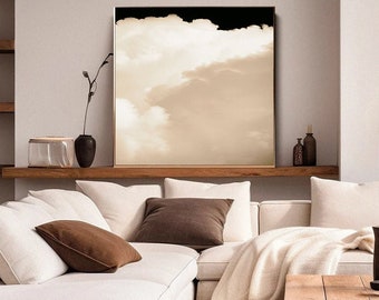 Champagne Clouds Beige Wall Art Neutral Cloud Painting Print on Canvas Oversized Art for Nordic Modern or Boho Decor by Julia Apostolova