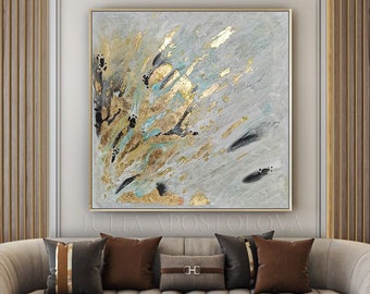 Abstract Wall Art, Luxury Painting with Gold Leaf, Oversize Textured Canvas Art, Extra Large Contemporary Art, Original Painting by Julia