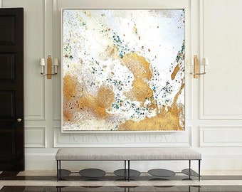 Gold Leaf Wall Art Abstract Minimalist Painting White Gold Large Abstract Canvas Art with Textures and Gold Leaf for Modern Decor by Julia