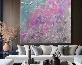 Pink Silver Abstract Art Extra Large WALL ART Fine Art Canvas