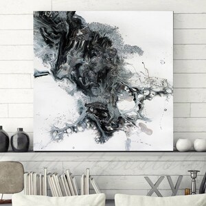 45x45'', Black and White Watercolour Painting, Abstract Print, Large Wall Art, Canvas Art Abstract, Black White Print, Modern Wall Decor image 9