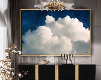 80'' CLOUD PAINTING Midnight Clouds Wall Art Minimalist Art Original Print Abstract Cloud Canvas Large Wall Art for Aesthetic Decor by Julia