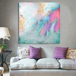 Teal Gold and Pink Abstract Art - Large Gold Leaf Painting Texture ...