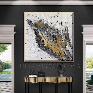 Black White Gold Leaf Art, ORIGINAL PAINTING, Abstract Painting, Gold Silver Leaf Art Extra Large Art Contemporary Art Luxury Wall Art Decor image 7