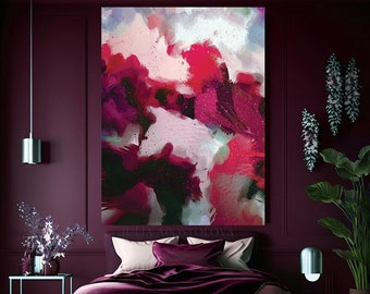 Berry fuchsia painting print, dark pink wall art, abstract art floral painting, large wall art, magenta canvas art gift by Julia Apostolova