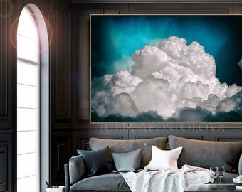 80'', Ethereal CLOUD PAINTING, Extra Large Cloud Art, Oversized Canvas, Celestial Painted Clouds, Night Sky Print, Modern Wall Decor