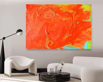 Orange Abstract Painting, Large Canvas Art, Bold Orange Print, Modern Colorful Wall Decor, Extra Large Minimalist Wall Art, Julia Apostolova