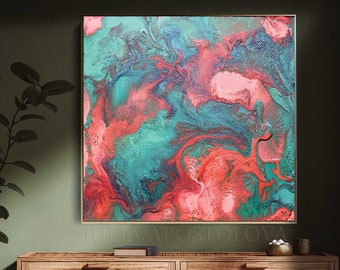 Turquoise Coral Art Abstract Painting Large Wall Art Canvas Print for Living room with textures Teal Coral Abstract Art 'Coral Sea' by Julia