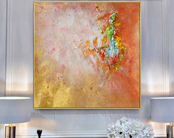 Minimalist Painting, Gold Abstract, Cooper Metallic Gold Painting, Abstract landscape, Gold Wall Art, Texture Canvas, Contemporary Decor