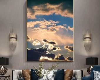 80'', Large Cloud Art, Sunset Sky, Cloud Landscape Painting, Large Abstract Cloud Painting Print, Aesthetic Wall Art Decor, Trend Wall Decor