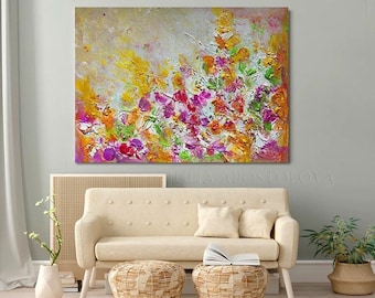 Large Wall Art, Floral Abstract Painting Print, Flowers Art, Textured Canvas, Landscape Art, Gift for Her, Oil Painting by Julia Apostolova