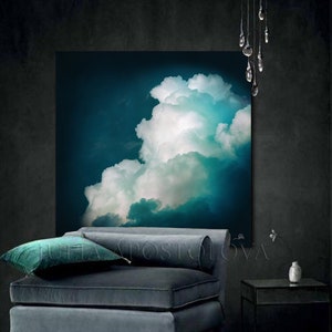 This gorgeous Fine art giclée reproduction Teal Wall Art print of Original Abstract Oil Cloud Painting on High Quality Italian Cotton Canvas, perfect for Modern Home, Office or Hotel. A sophisticated gift for Him! Signed by Artist Julia Apostolova