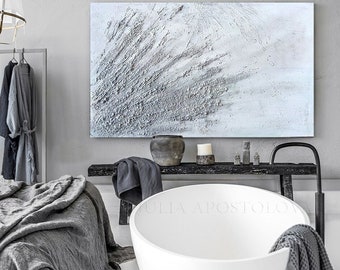 White Silver 3d Wall Art Original Painting, Abstract Art, Modern Minimalist Wall Art with unique textures, Wabi Sabi Japandi Decor by Julia