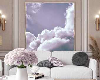 Lilac Clouds, Purple Sky, Cloud Painting Print, Romantic Wall Art, Abstract Painting, Large Cloud Canvas Art, Aesthetic Wall Decor, by Julia