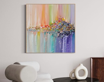 Abstract Landscape Painting, Minimalist Art on Canvas, Pastel Colors, Gift for Her, Modern Wall Art, Abstract Artwork, by Julia Apostolova