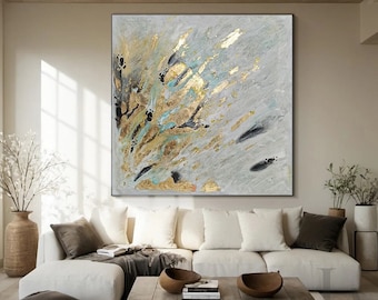 Extra Large Textured Gold Leaf Wall Art, Original Luxury Abstract Painting, Contemporary Statement Piece, Oversize Canvas Stylish Home Decor