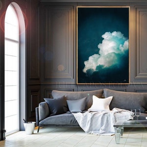 Cloud Painting Print, Dark Teal Wall Art for Trending Decor, Large Wall Art, Minimalist Painting Cloud Canvas Art Gift by Julia Apostolova image 1