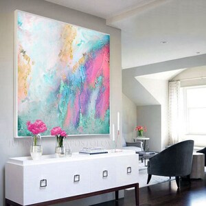 Teal Gold and Pink Abstract Art - Large Gold Leaf Painting Texture ...