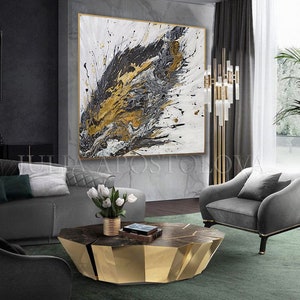 Black White Gold Leaf Art, ORIGINAL PAINTING, Abstract Painting, Gold Silver Leaf Art Extra Large Art Contemporary Art Luxury Wall Art Decor image 1