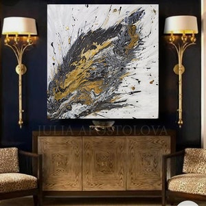 Black White Gold Leaf Art, ORIGINAL PAINTING, Abstract Painting, Gold Silver Leaf Art Extra Large Art Contemporary Art Luxury Wall Art Decor image 8