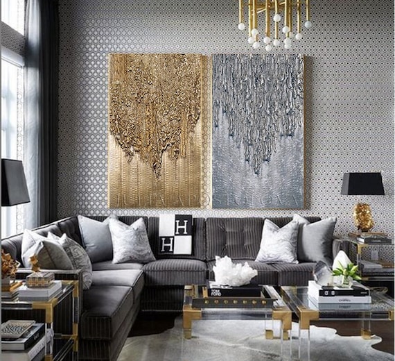 Gold Silver 3d Wabi Sabi Wall Art Original Textured Metallic Colored Sculptured Paintings Extra Large Wall Decor Modern Design by Julia Etsy