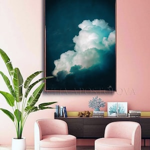 Cloud Painting Print, Dark Teal Wall Art for Trending Decor, Large Wall Art, Minimalist Painting Cloud Canvas Art Gift by Julia Apostolova image 3