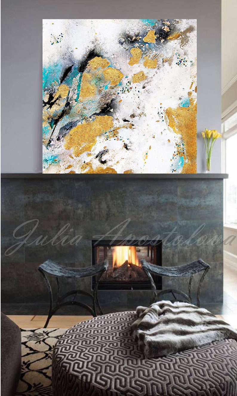 Gold Leaf Painting Black White Gold Art Abstract Painting Etsy UK