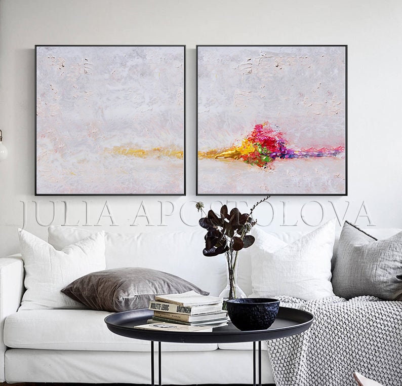 Huge Wall Art White Painting With Frames White Abstract Art Etsy