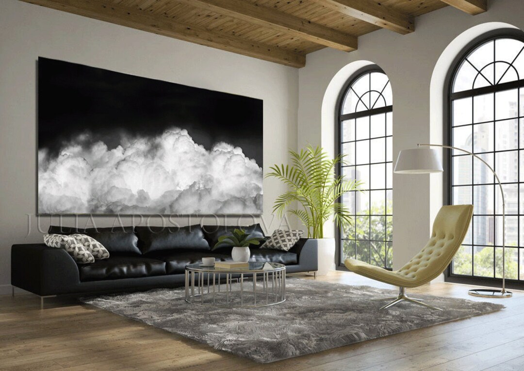 80'' Clouds Painting Black White Art Minimalist Etsy