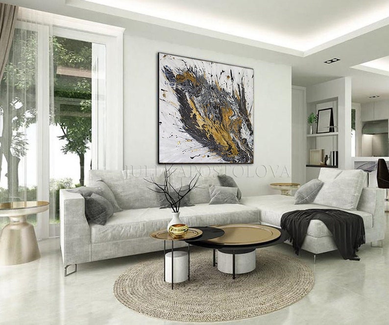 Black White Gold Leaf Art, ORIGINAL PAINTING, Abstract Painting, Gold Silver Leaf Art Extra Large Art Contemporary Art Luxury Wall Art Decor image 9