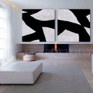 Set of 2 Wall Art, Black White Painting, Geometric Art, Canvas Art, Abstract Painting, Extra Large Wall Art, Minimalist Modern Office Decor