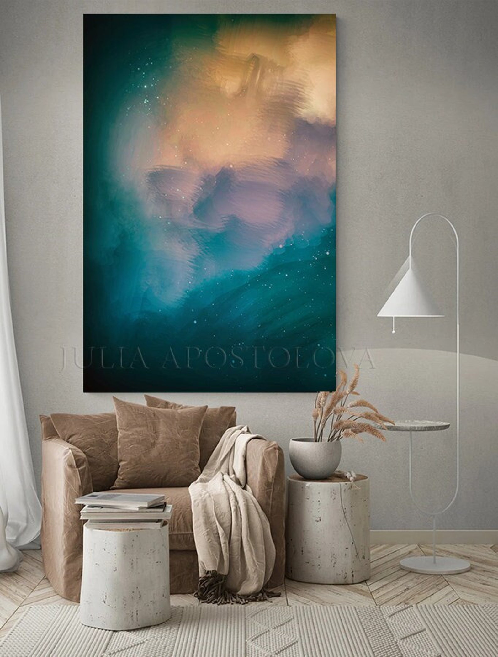Teal Abstract Art Minimalist Painting Dark Teal Wall Art Emerald Green ...