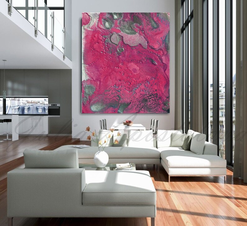 48'' Pink Abstract Art Canvas Painting Print Pink Etsy