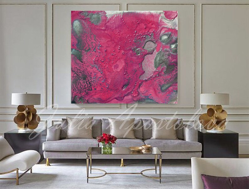 48'' Pink Abstract Art Canvas Painting Print Pink Etsy