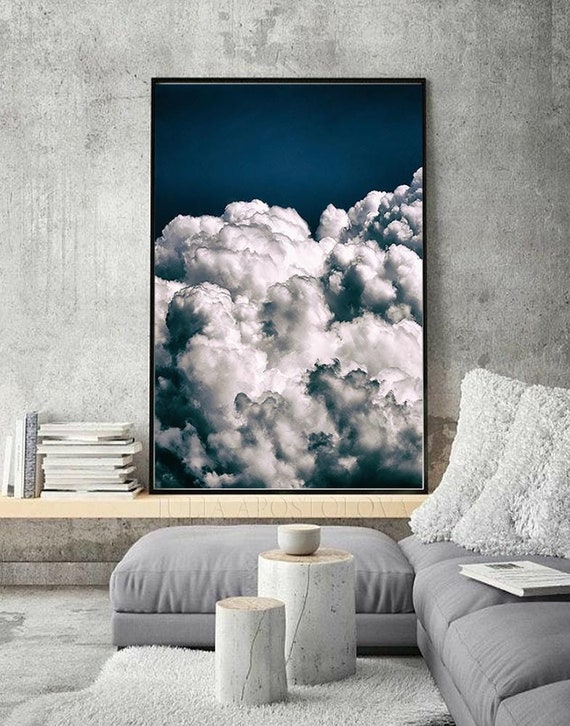 Cloud Painting Dramatic Wall Art Decor, Large Canvas Art, Navy Blue Abstract Art, Cloudscape, Home Accent and Ideal Gift by Julia Apostolova