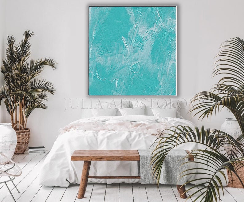 Turquoise Wall Art Minimalist Painting Zen Decor Abstract Etsy
