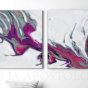 Large Abstract Canvas Art Modern Wall Art Print Set in White Purple Elegant Living Room Decor image 5