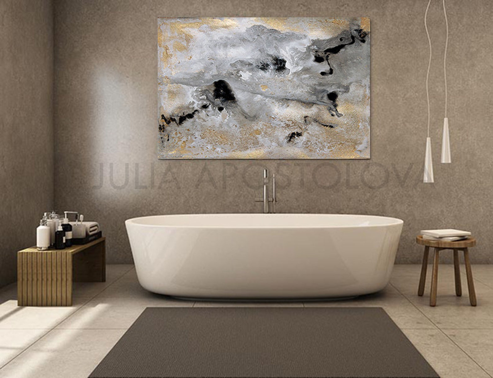 Rectangle Wall Art Gold Leaf Print Large Abstract Canvas Etsy