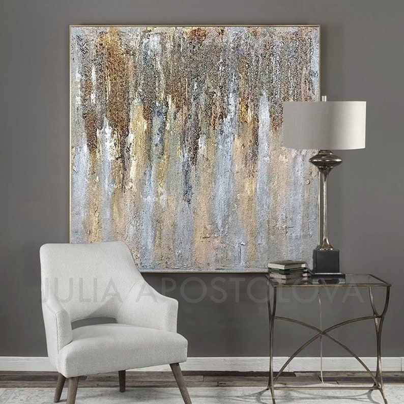Large Textured Painting Abstract Gold Silver Wall Art Etsy