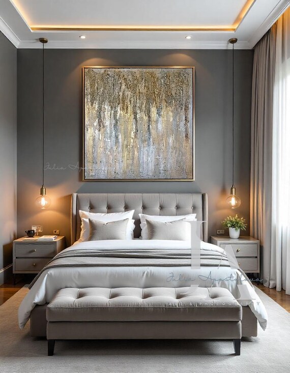 Silver Gold Wall Art Original Neutral Painting Sculptural 3D Wall Art Large Wabi Sabi Art for Contemporary Decor by artist Julia Apostolova