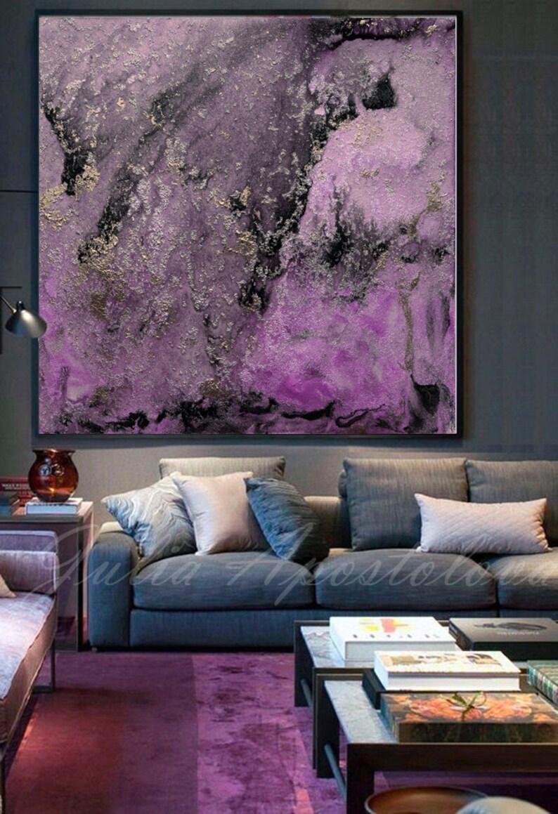 Purple and Black Large Wall Art Purple Abstract Painting | Etsy
