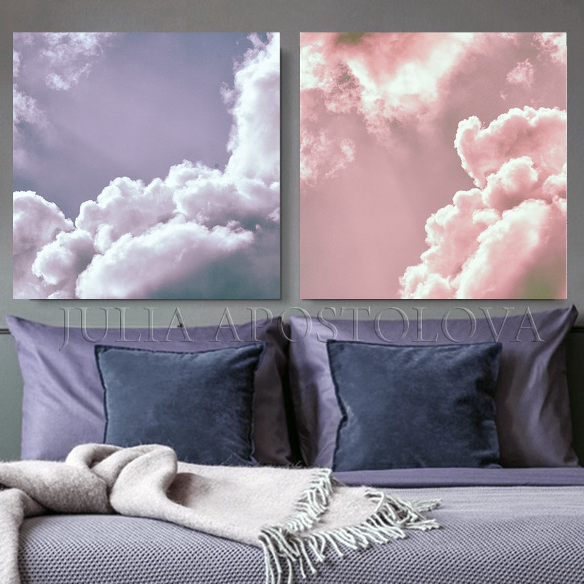 Pink Cloud Wall Art Large Cloud Paintings Dreamy Wall Art Etsy