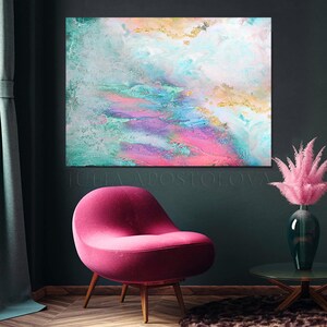 Teal Gold and Pink Abstract Art - Large Gold Leaf Painting Texture ...