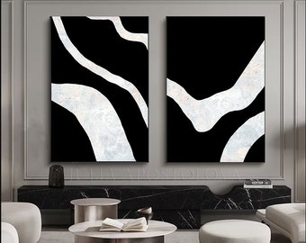 Wabi Sabi Art, Original Black White Painting, Abstract Painting, Large Wall Art Decor, Minimalist Art Set of Two Modern Texture Art by Julia