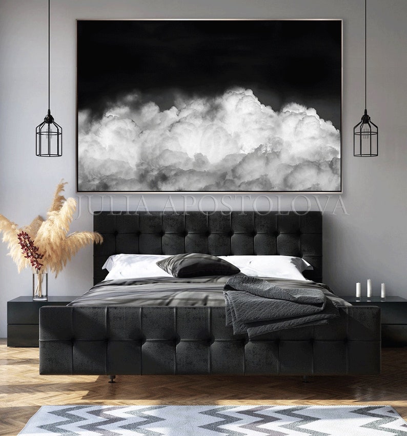 80'' Clouds Painting Black White Art Minimalist Etsy