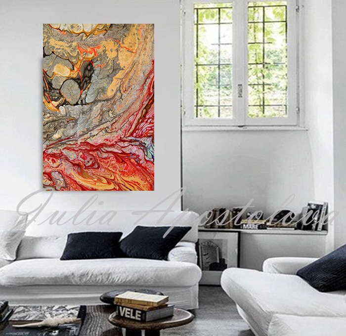 Print on Canvas Abstract Painting Red and Gold Colorful Etsy