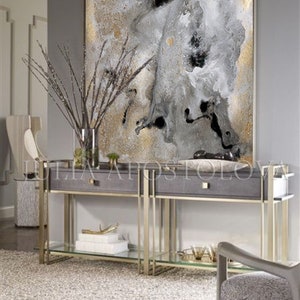 Large Wall Art Abstract GOLD LEAF PAINTING Neutral Wall Art Canvas Gold Leaf Luxury Decor Julia Apostolova image 5